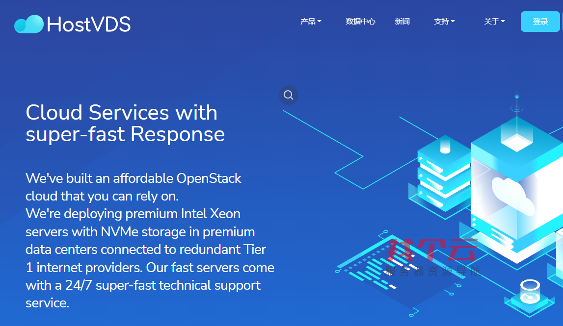 Hostvds:OpenStack云服务器,美国/俄罗斯/荷兰/香港/印度,Hostvds $ 0.99/月,1G内存/1核/10gSSD/不限流量